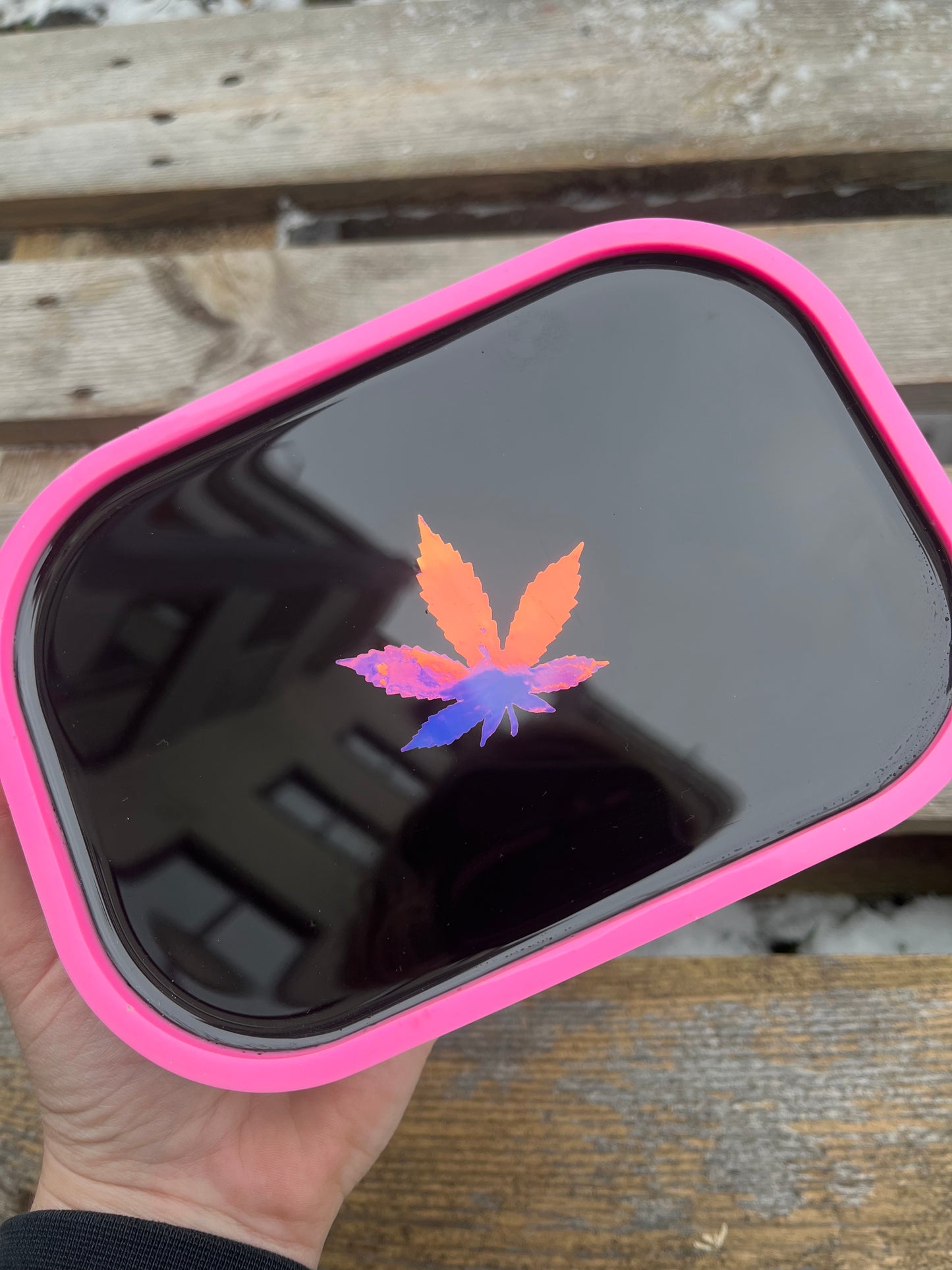 💗🖤pink/schwarz mit HoloSticker - nachtleuchtend blau Rand